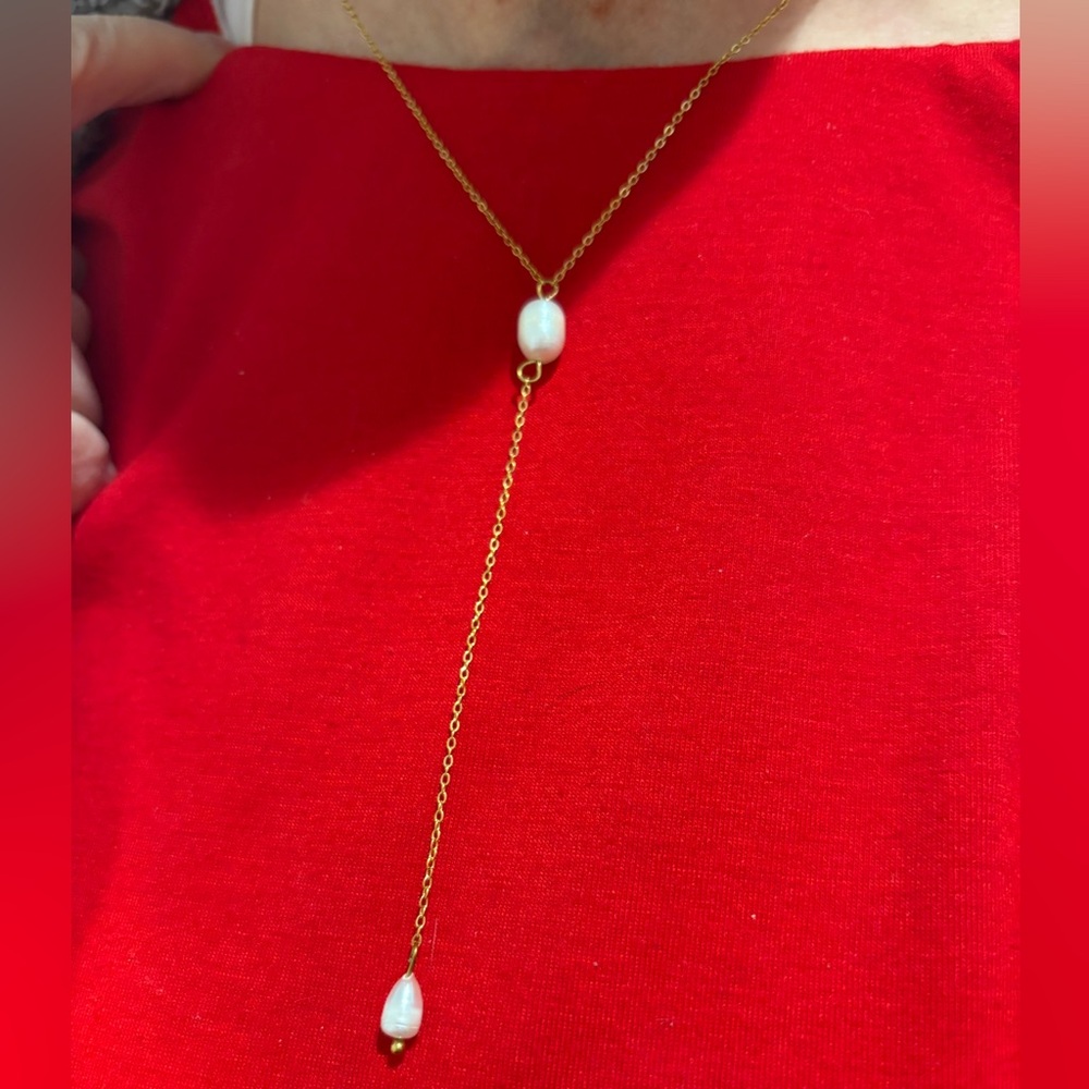 Elegant Gold Colored Pearl Drop Necklace